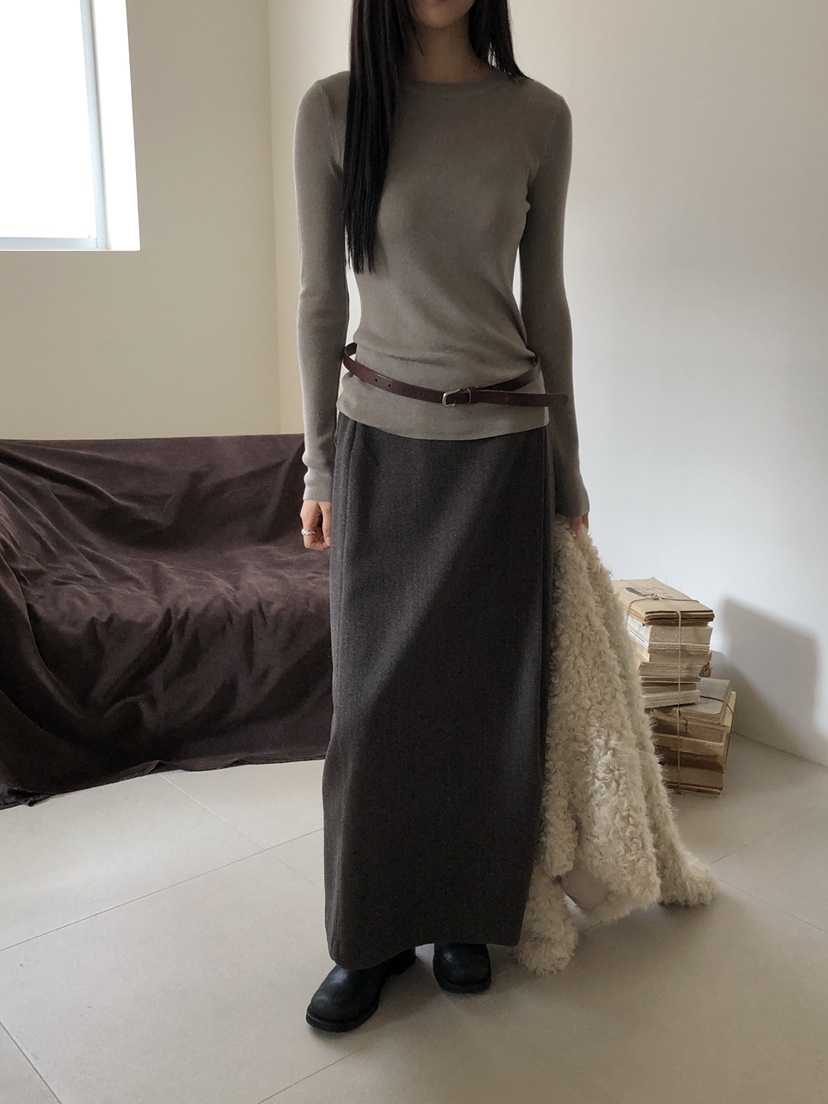 B_GARDER韓國直郵㊣女裝新品人氣推薦25秋冬長裙羊毛人字紋B.GARDER長裙