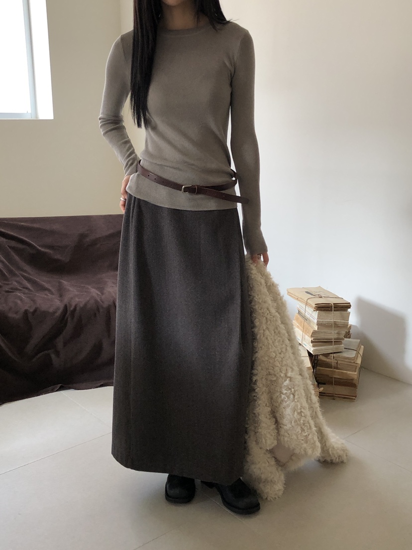 B_GARDER韓國直郵㊣女裝新品人氣推薦25秋冬長裙羊毛人字紋B.GARDER長裙