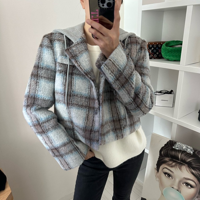 SOUIT韓國代購㊣女士新品推薦25秋冬熱賣職業休閑夾克羊毛連帽SOUIT by mabel-L夾克