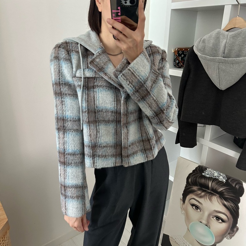 SOUIT韓國代購㊣女士新品推薦25秋冬熱賣職業休閑夾克羊毛連帽SOUIT by mabel-L夾克