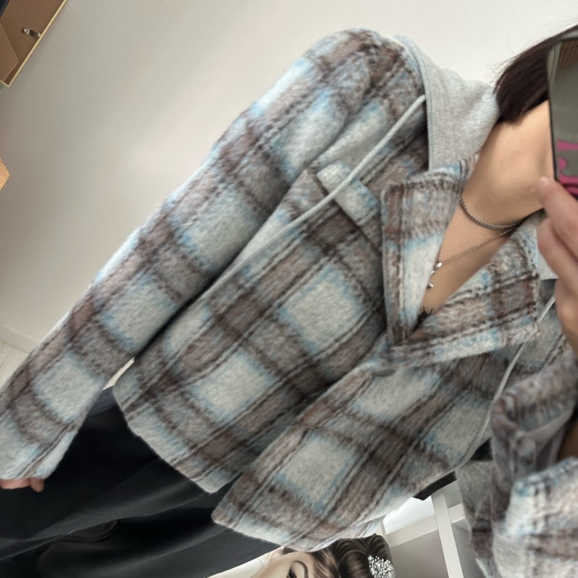 SOUIT韓國代購㊣女士新品推薦25秋冬熱賣職業休閑夾克羊毛連帽SOUIT by mabel-L夾克