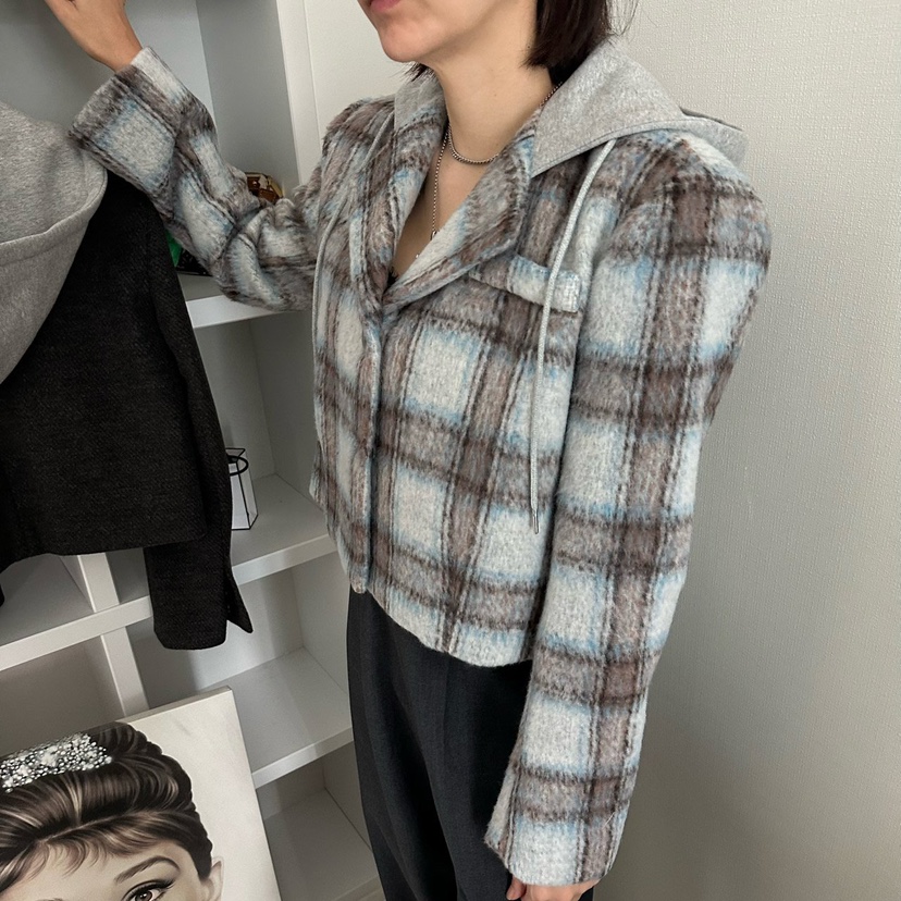 SOUIT韓國代購㊣女士新品推薦25秋冬熱賣職業休閑夾克羊毛連帽SOUIT by mabel-L夾克