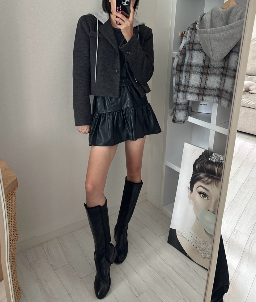 SOUIT韓國代購㊣女士新品推薦25秋冬熱賣職業休閑夾克羊毛連帽SOUIT by mabel-L夾克