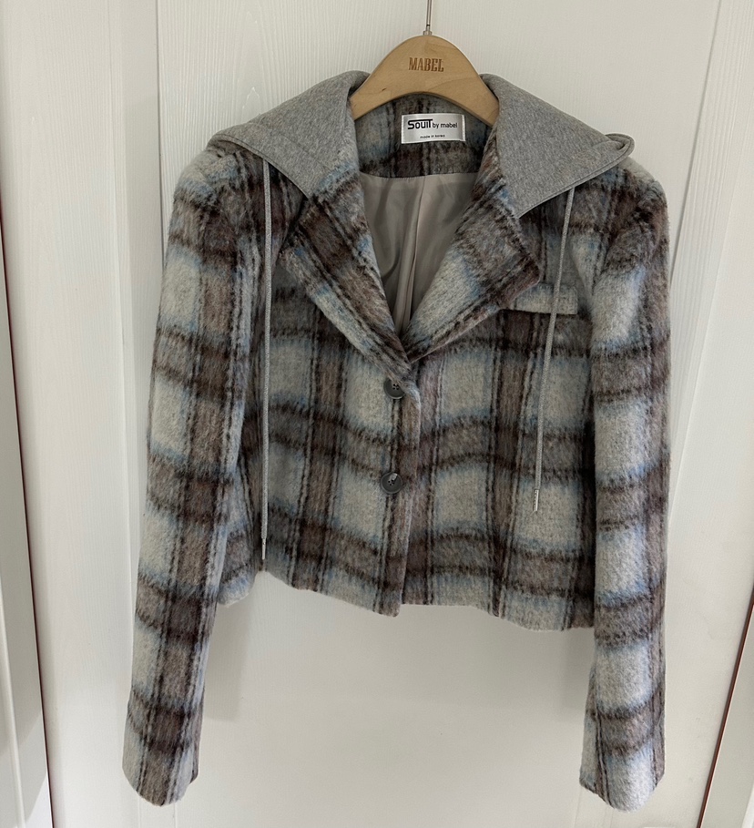 SOUIT韓國代購㊣女士新品推薦25秋冬熱賣職業休閑夾克羊毛連帽SOUIT by mabel-L夾克圖色2