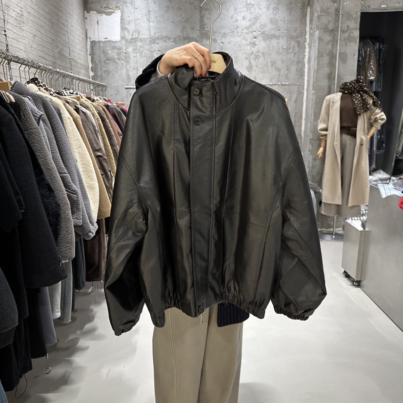 JUNI東大門㊣代購女士新款人氣休閑真品25秋冬夾克皮革絎縫my juni夾克圖色1