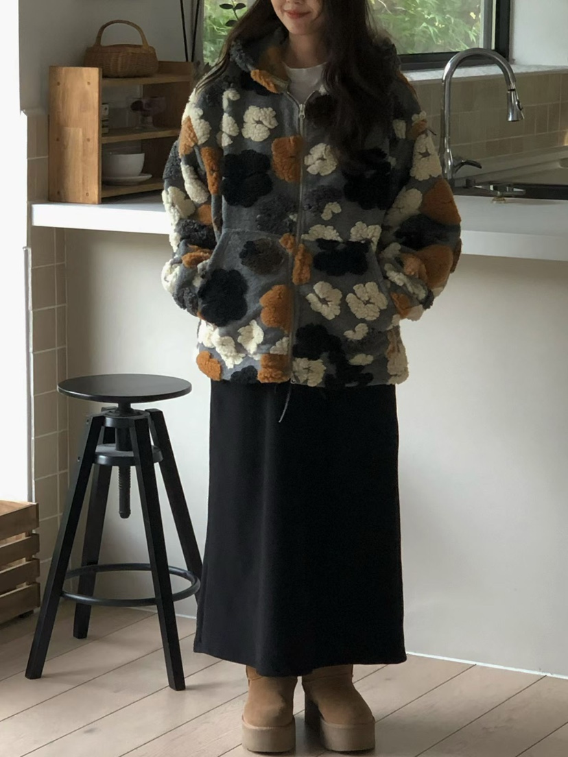 ONDO-P韓國代購㊣女士新品休閑職業時尚人氣25秋冬夾克花朵連帽ONDO-P夾克