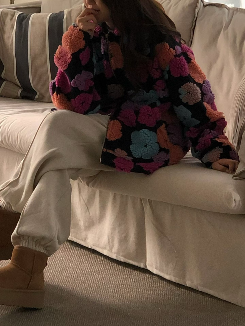 ONDO-P韓國代購㊣女士新品休閑職業時尚人氣25秋冬夾克花朵連帽ONDO-P夾克