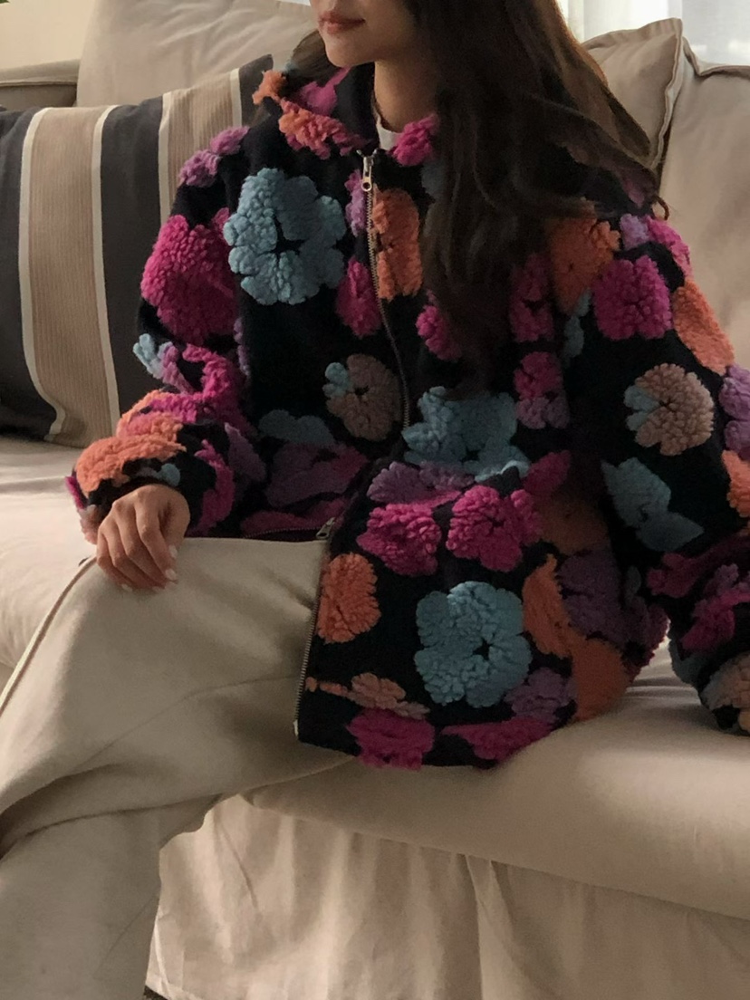 ONDO-P韓國代購㊣女士新品休閑職業時尚人氣25秋冬夾克花朵連帽ONDO-P夾克