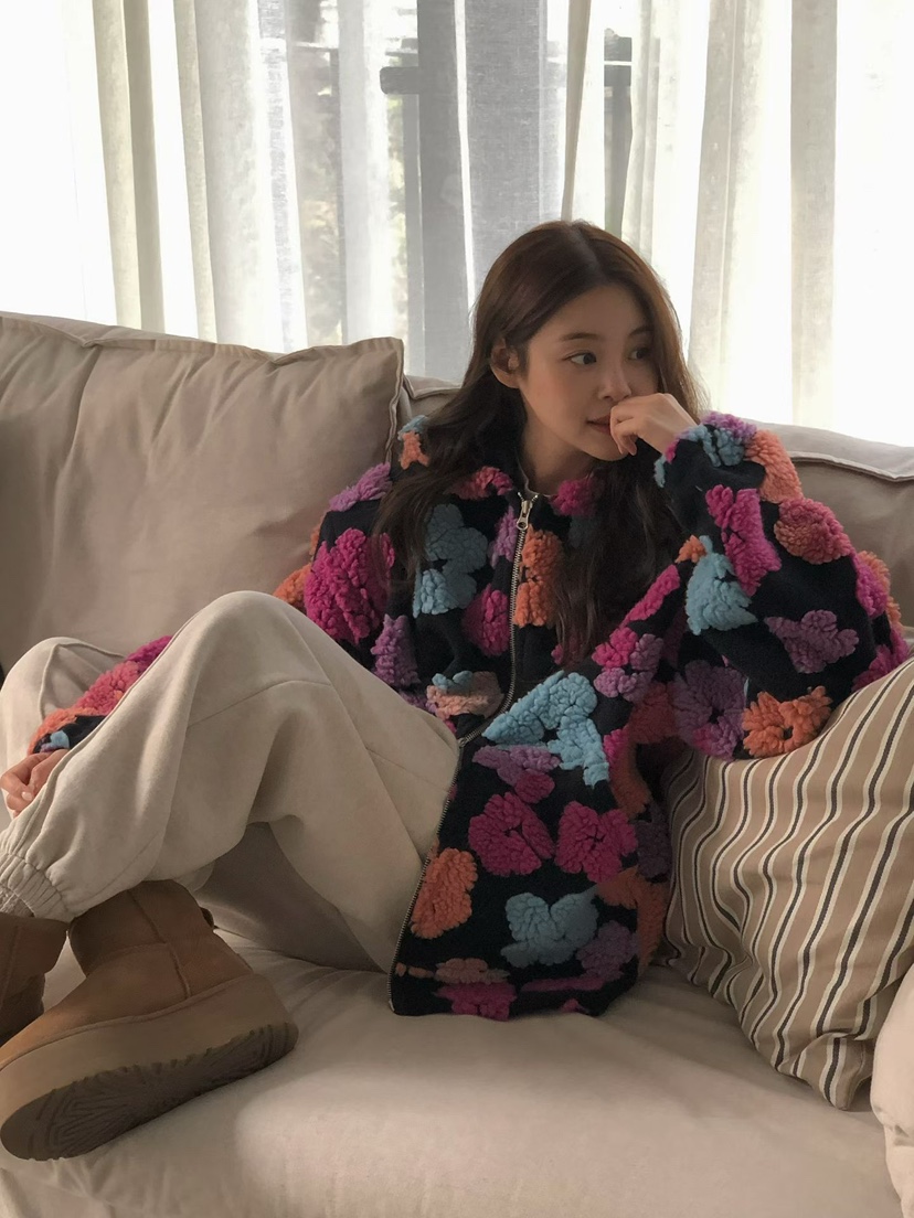 ONDO-P韓國代購㊣女士新品休閑職業時尚人氣25秋冬夾克花朵連帽ONDO-P夾克