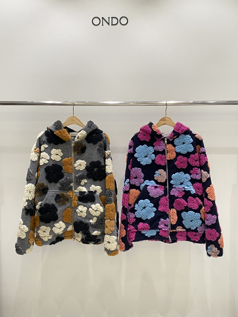 ONDO-P韓國代購㊣女士新品休閑職業時尚人氣25秋冬夾克花朵連帽ONDO-P夾克