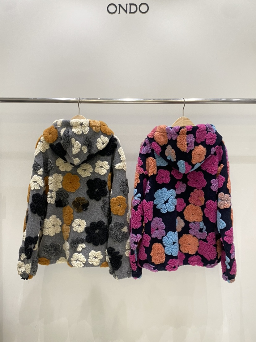 ONDO-P韓國代購㊣女士新品休閑職業時尚人氣25秋冬夾克花朵連帽ONDO-P夾克