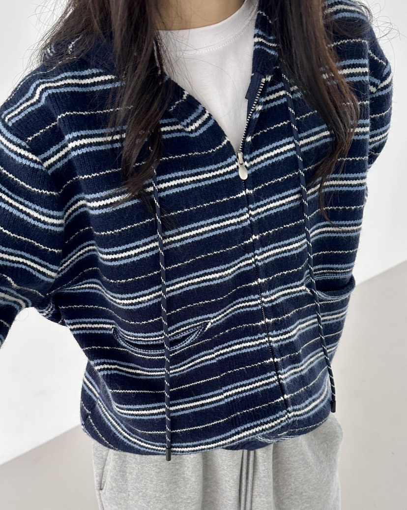 HOWDY東大門㊣代購女裝新品職業休閑推薦針織衫連帽拉鏈衫海軍howdy針織衫