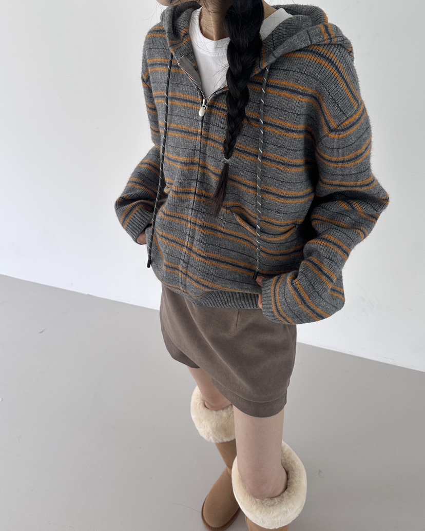 HOWDY東大門㊣代購女裝新品職業休閑推薦針織衫連帽拉鏈衫海軍howdy針織衫