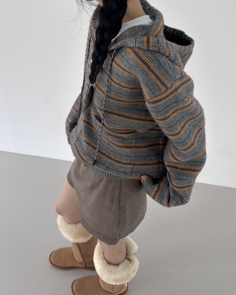 HOWDY東大門㊣代購女裝新品職業休閑推薦針織衫連帽拉鏈衫海軍howdy針織衫