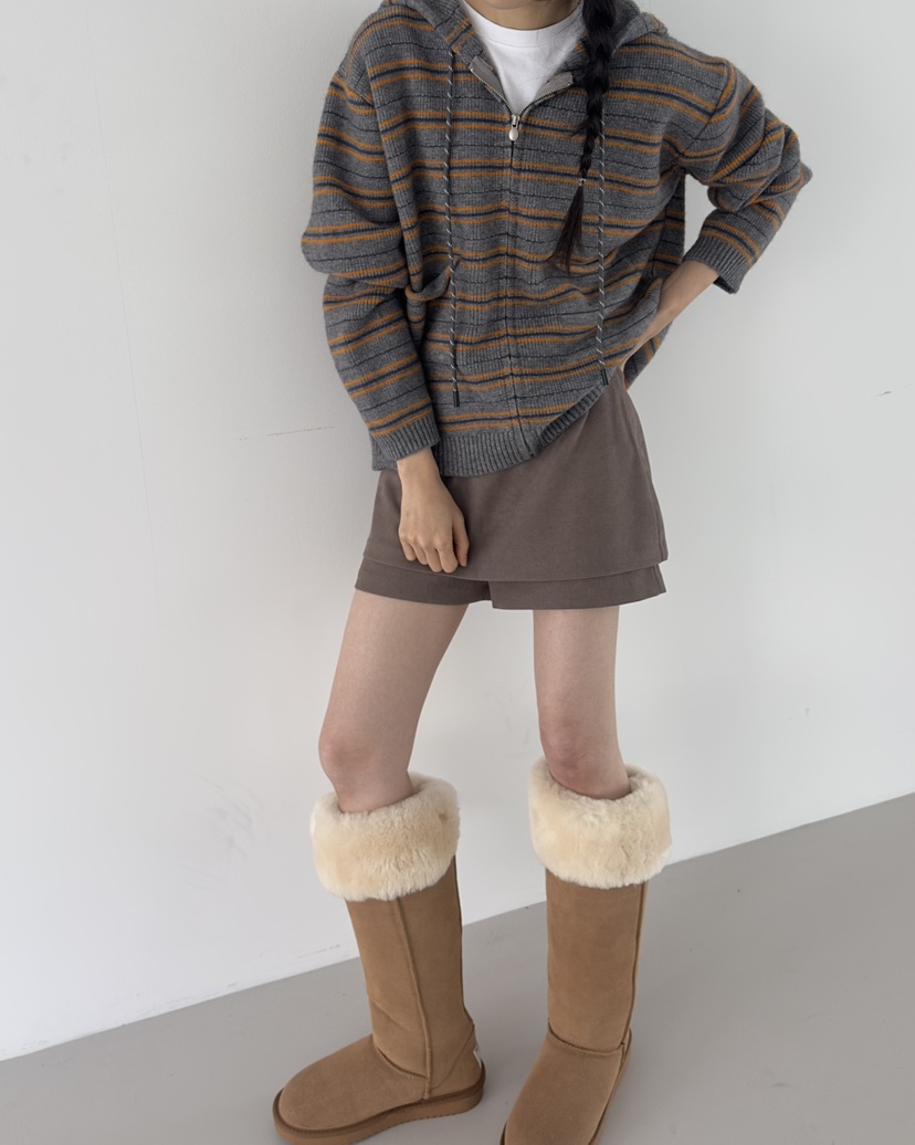 HOWDY東大門㊣代購女裝新品職業休閑推薦針織衫連帽拉鏈衫海軍howdy針織衫