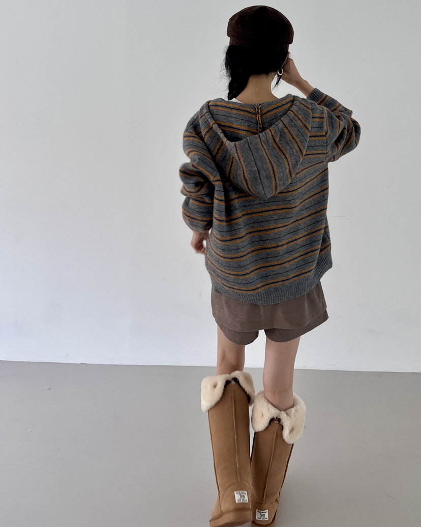 HOWDY東大門㊣代購女裝新品職業休閑推薦針織衫連帽拉鏈衫海軍howdy針織衫