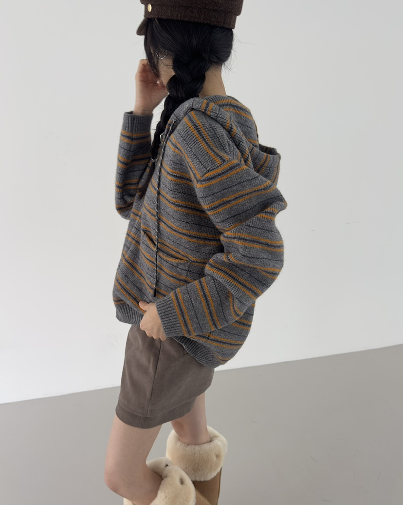 HOWDY東大門㊣代購女裝新品職業休閑推薦針織衫連帽拉鏈衫海軍howdy針織衫