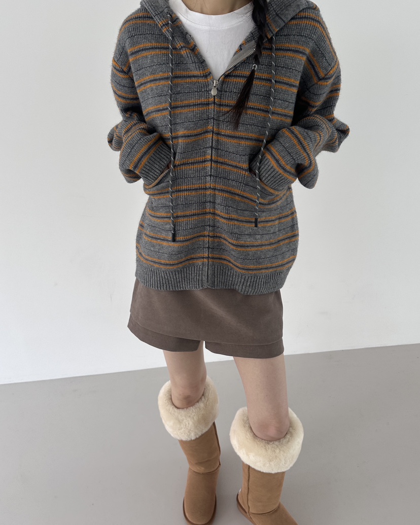 HOWDY東大門㊣代購女裝新品職業休閑推薦針織衫連帽拉鏈衫海軍howdy針織衫