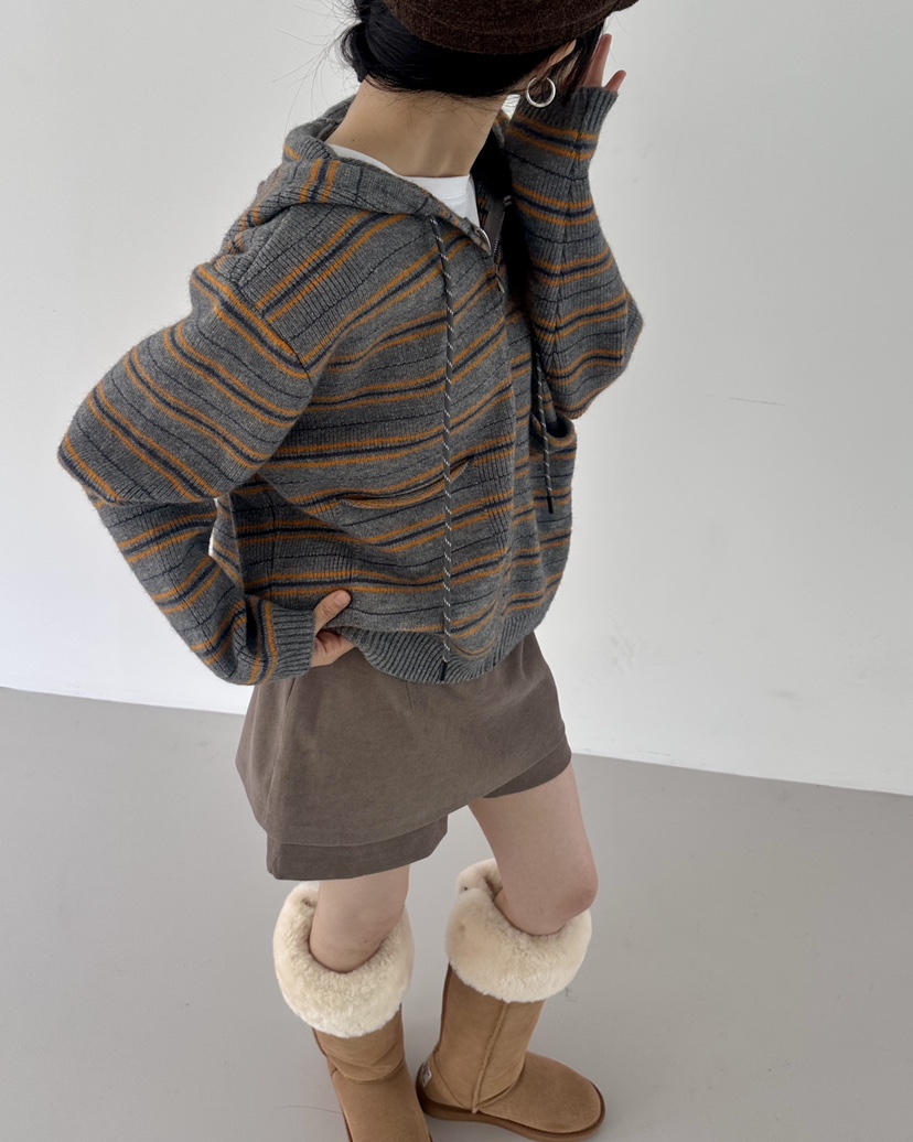 HOWDY東大門㊣代購女裝新品職業休閑推薦針織衫連帽拉鏈衫海軍howdy針織衫