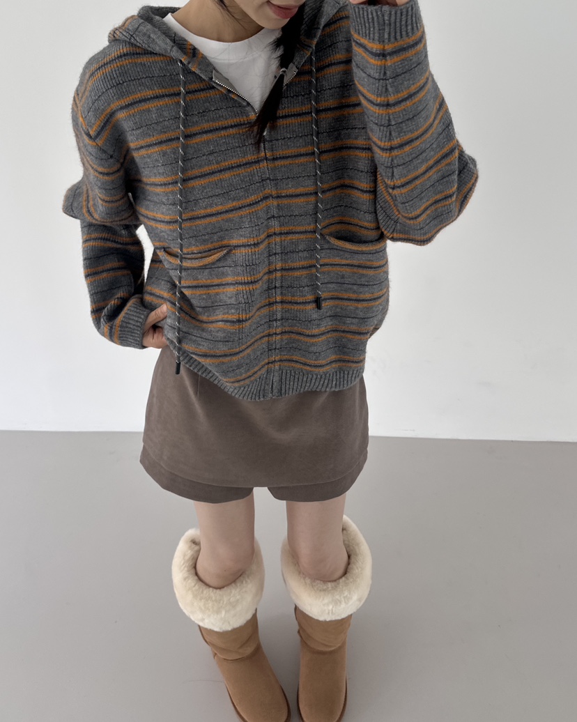 HOWDY東大門㊣代購女裝新品職業休閑推薦針織衫連帽拉鏈衫海軍howdy針織衫