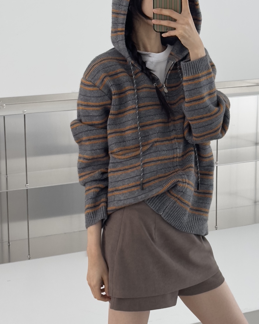 HOWDY東大門㊣代購女裝新品職業休閑推薦針織衫連帽拉鏈衫海軍howdy針織衫