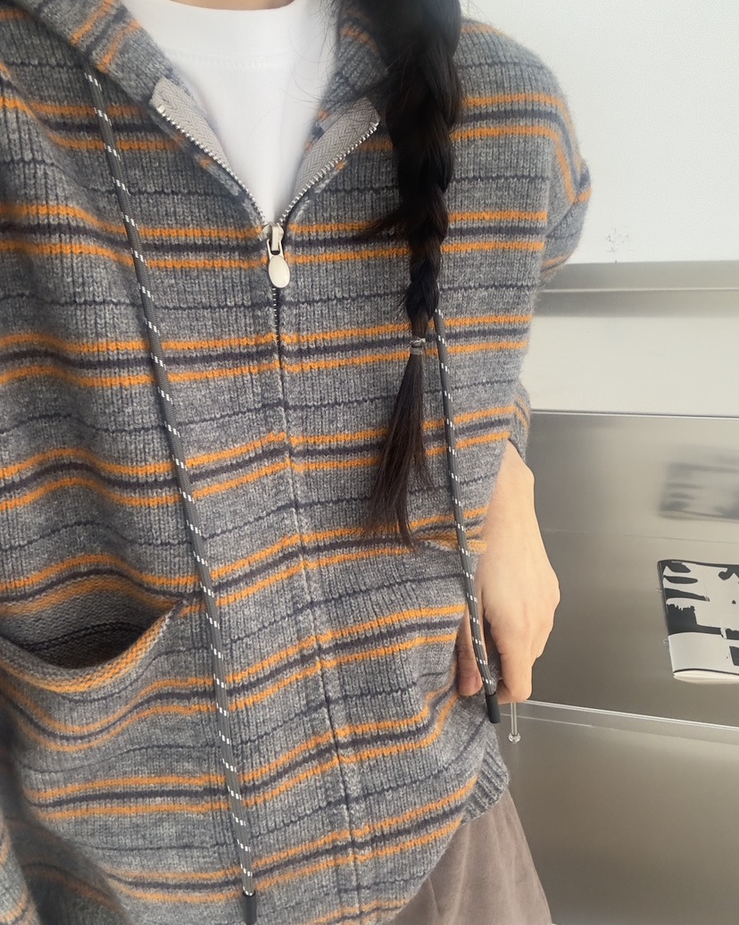 HOWDY東大門㊣代購女裝新品職業休閑推薦針織衫連帽拉鏈衫海軍howdy針織衫