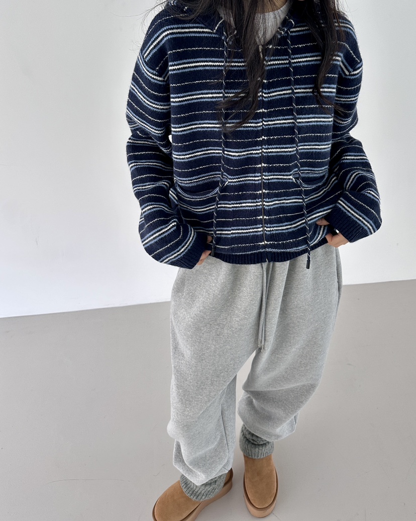 HOWDY東大門㊣代購女裝新品職業休閑推薦針織衫連帽拉鏈衫海軍howdy針織衫