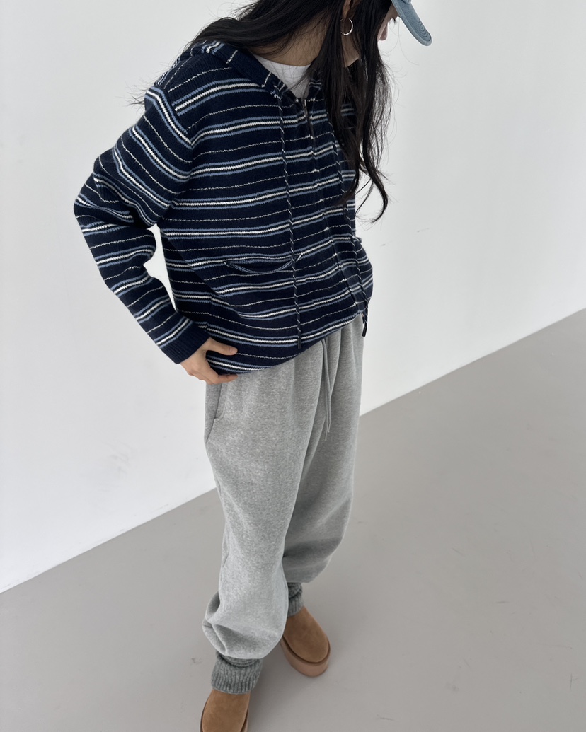 HOWDY東大門㊣代購女裝新品職業休閑推薦針織衫連帽拉鏈衫海軍howdy針織衫