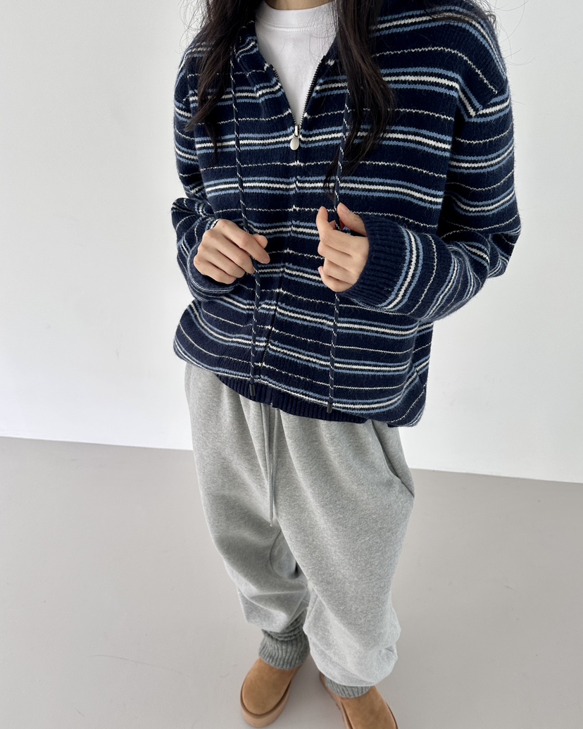 HOWDY東大門㊣代購女裝新品職業休閑推薦針織衫連帽拉鏈衫海軍howdy針織衫