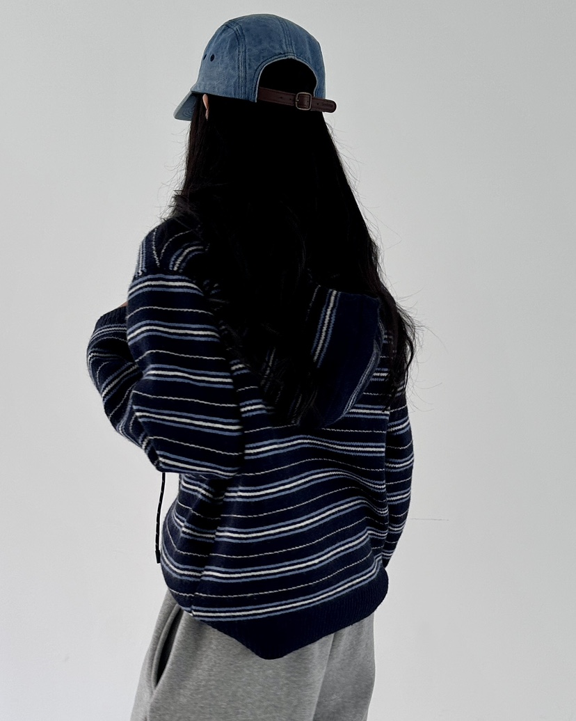 HOWDY東大門㊣代購女裝新品職業休閑推薦針織衫連帽拉鏈衫海軍howdy針織衫