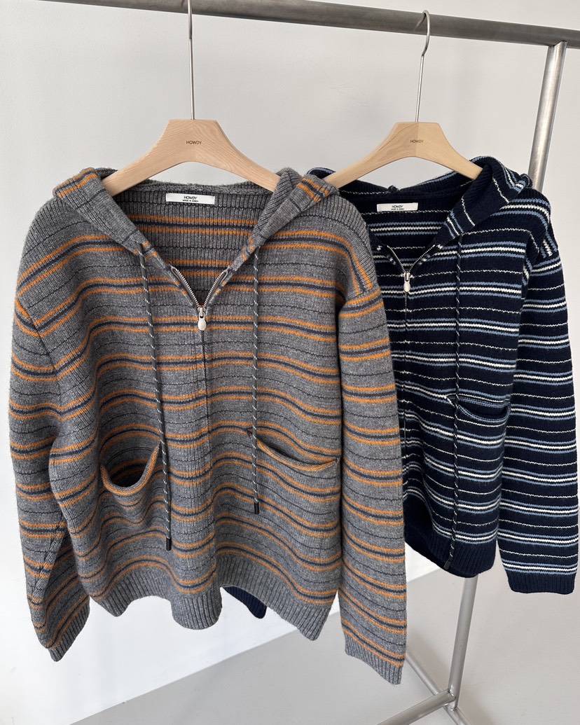 HOWDY東大門㊣代購女裝新品職業休閑推薦針織衫連帽拉鏈衫海軍howdy針織衫