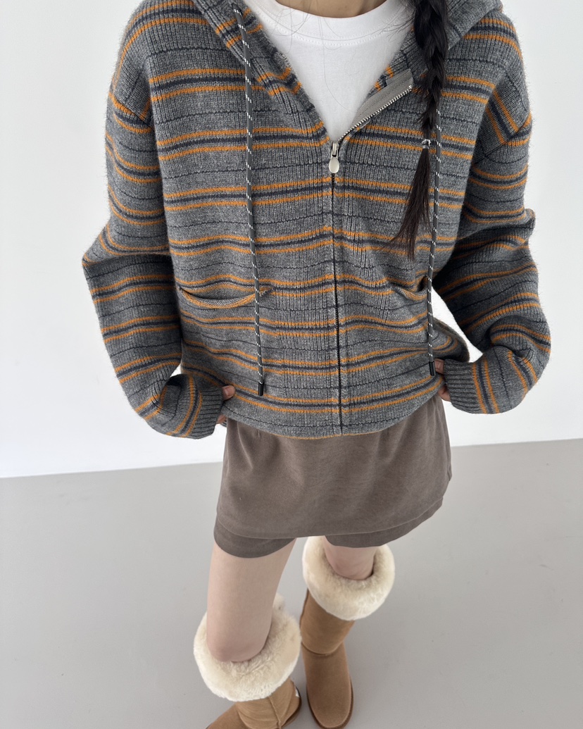 HOWDY東大門㊣代購女裝新品職業休閑推薦針織衫連帽拉鏈衫海軍howdy針織衫圖色1