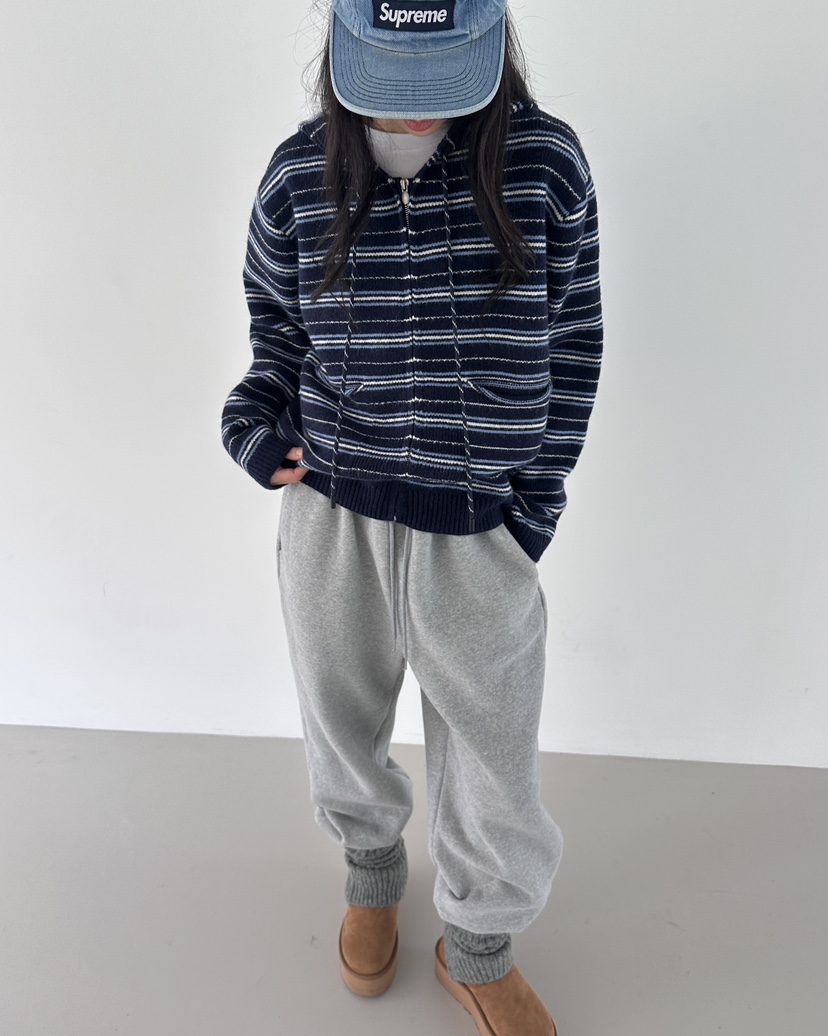 HOWDY東大門㊣代購女裝新品職業休閑推薦針織衫連帽拉鏈衫海軍howdy針織衫圖色2