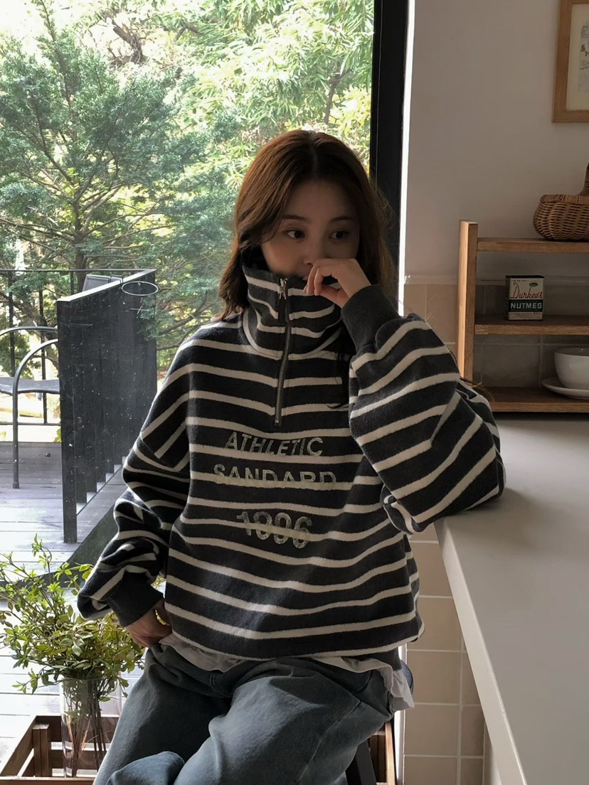 ONDO-P韓國直郵㊣女裝新款真品推薦休閑人氣衛衣拉鏈高領短款ONDO-P衛衣圖色1