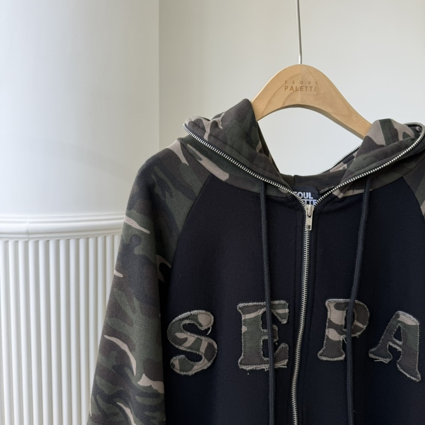 PALETTE-Q東大門㊣實拍女裝新品熱賣人氣夾克連帽拉鏈衫迷彩PALETTE夾克