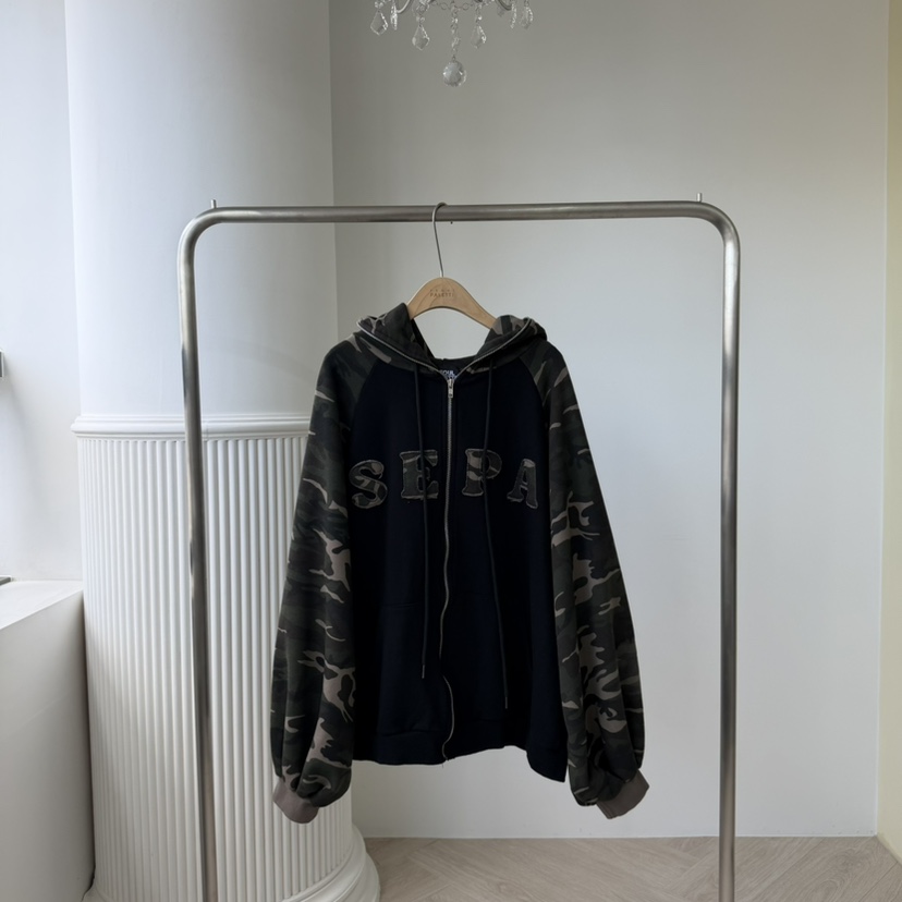 PALETTE-Q東大門㊣實拍女裝新品熱賣人氣夾克連帽拉鏈衫迷彩PALETTE夾克圖色1