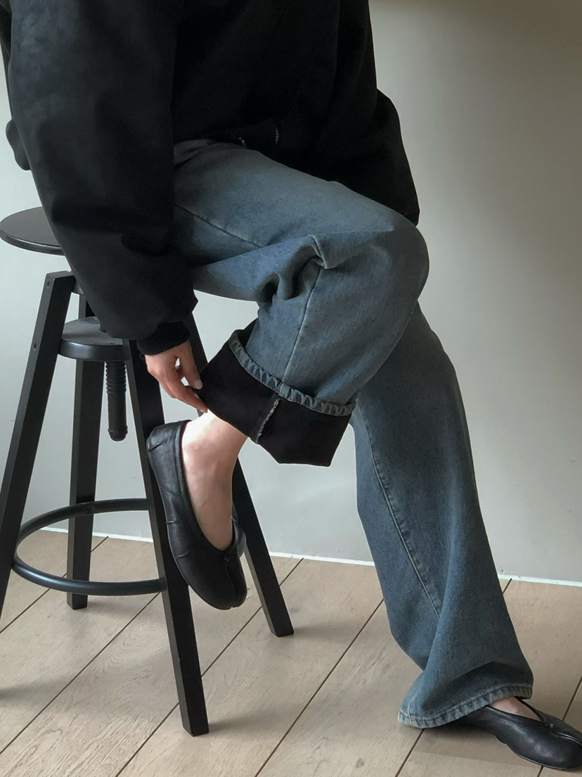 ONDO-P韓國代購㊣女士新品職業25秋冬真品人氣牛仔褲加絨貂皮ONDO-P牛仔褲