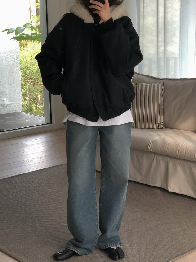 ONDO-P韓國代購㊣女士新品職業25秋冬真品人氣牛仔褲加絨貂皮ONDO-P牛仔褲