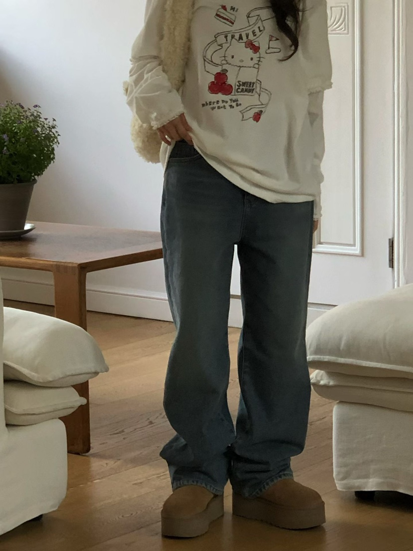 ONDO-P韓國代購㊣女士新品職業25秋冬真品人氣牛仔褲加絨貂皮ONDO-P牛仔褲