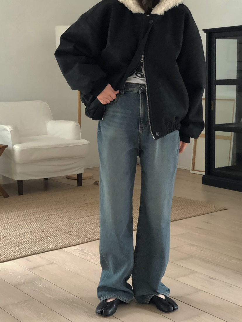 ONDO-P韓國代購㊣女士新品職業25秋冬真品人氣牛仔褲加絨貂皮ONDO-P牛仔褲