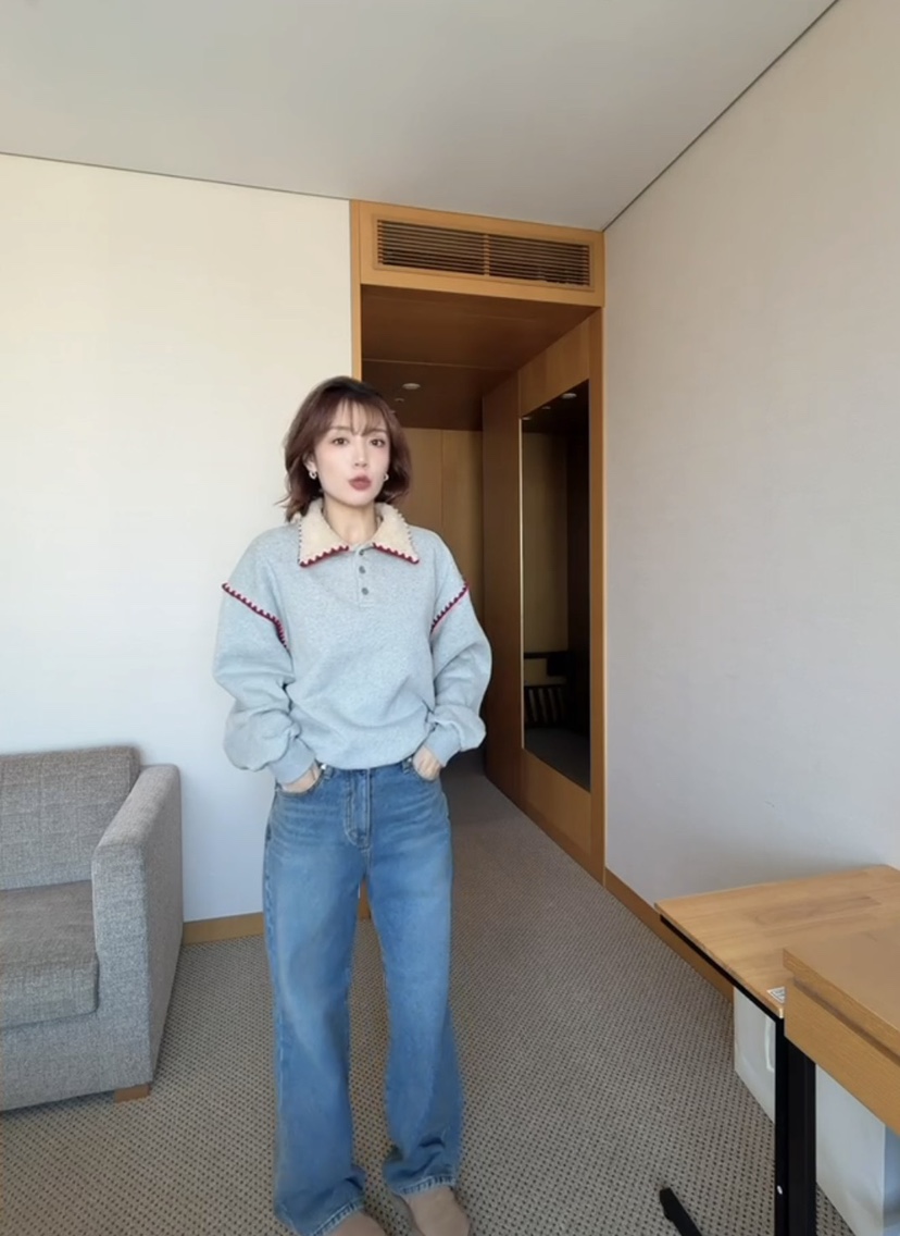 ONDO-P韓國代購㊣女士新品職業25秋冬真品人氣牛仔褲加絨貂皮ONDO-P牛仔褲