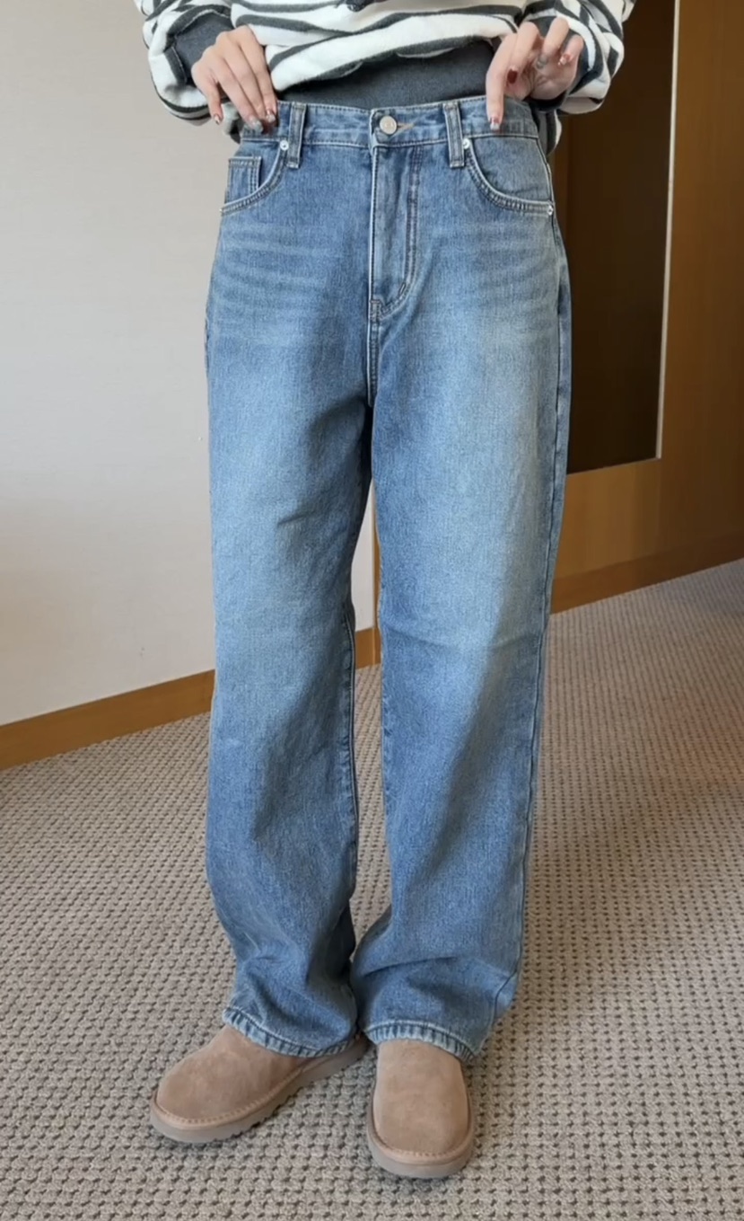 ONDO-P韓國代購㊣女士新品職業25秋冬真品人氣牛仔褲加絨貂皮ONDO-P牛仔褲