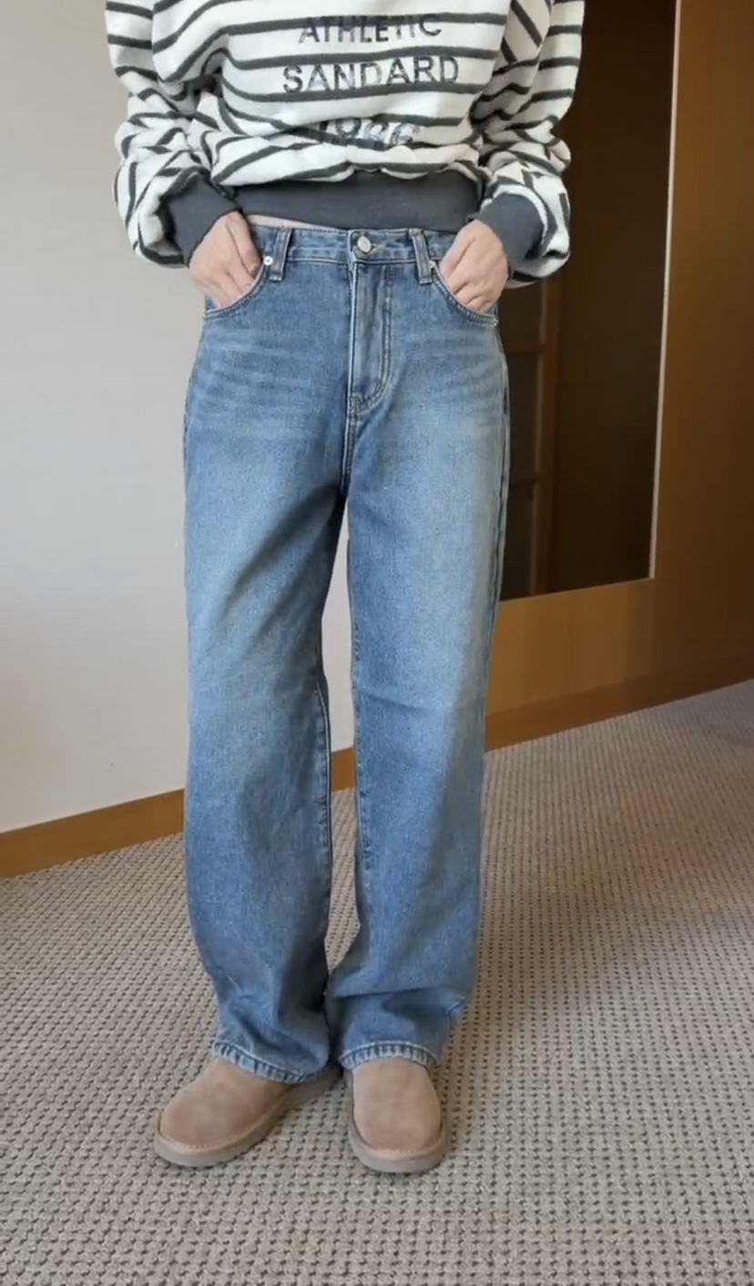 ONDO-P韓國代購㊣女士新品職業25秋冬真品人氣牛仔褲加絨貂皮ONDO-P牛仔褲