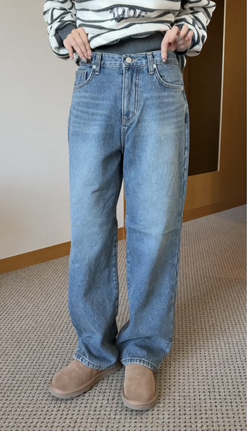 ONDO-P韓國代購㊣女士新品職業25秋冬真品人氣牛仔褲加絨貂皮ONDO-P牛仔褲