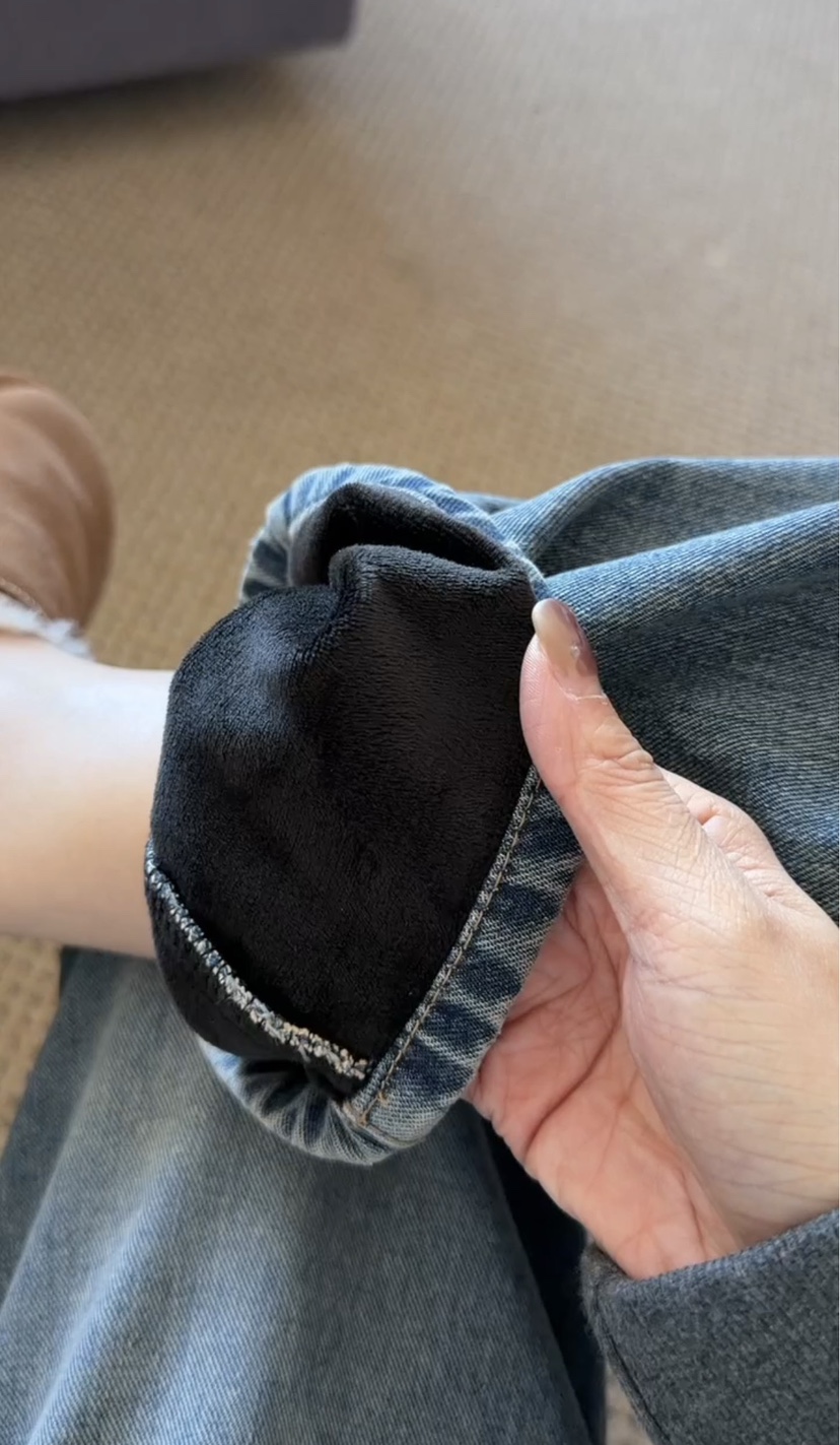 ONDO-P韓國代購㊣女士新品職業25秋冬真品人氣牛仔褲加絨貂皮ONDO-P牛仔褲