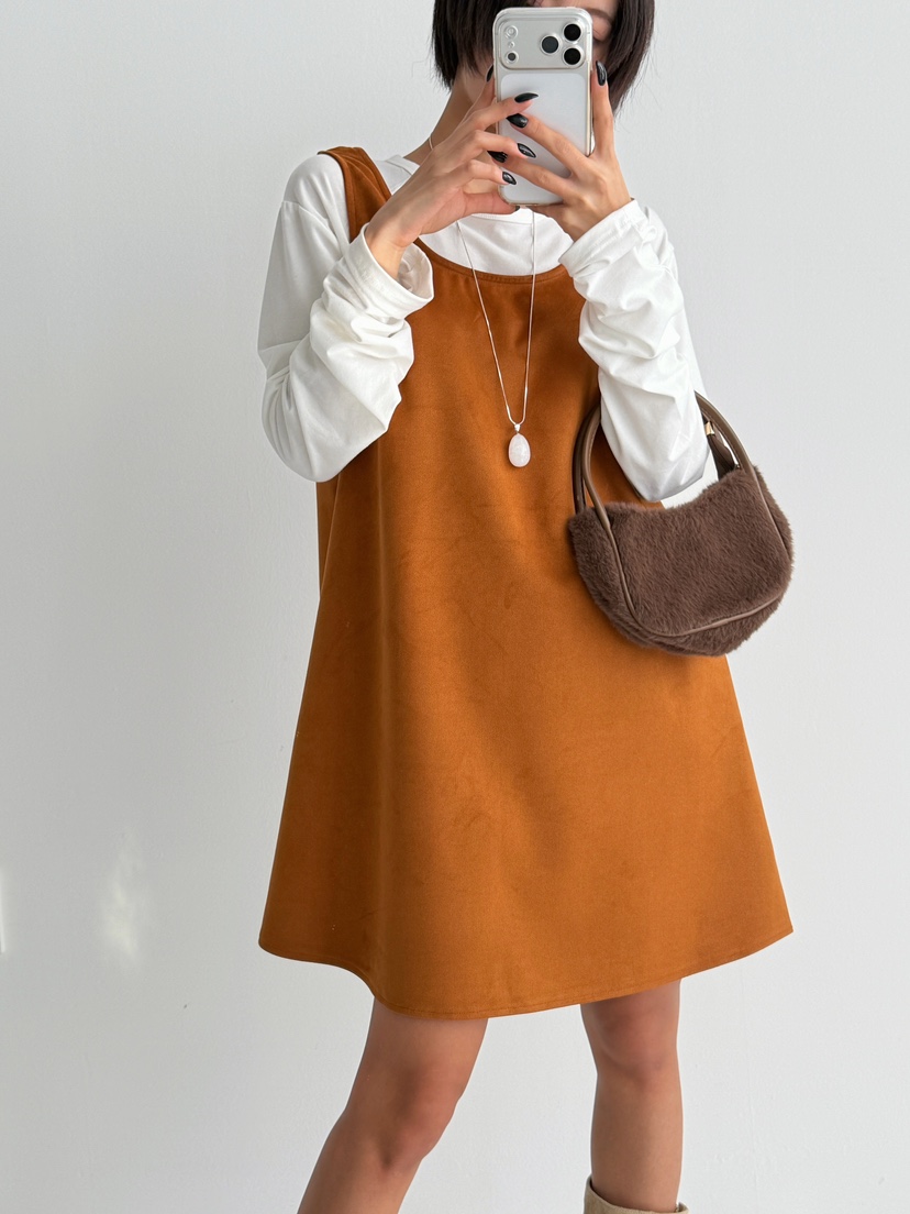 ANGLOG BEIGE韓國代購㊣女裝新款時尚連衣裙不含內搭絨面革ANGLOG BEIGE連衣裙