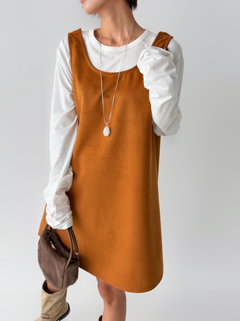 ANGLOG BEIGE韓國代購㊣女裝新款時尚連衣裙不含內搭絨面革ANGLOG BEIGE連衣裙