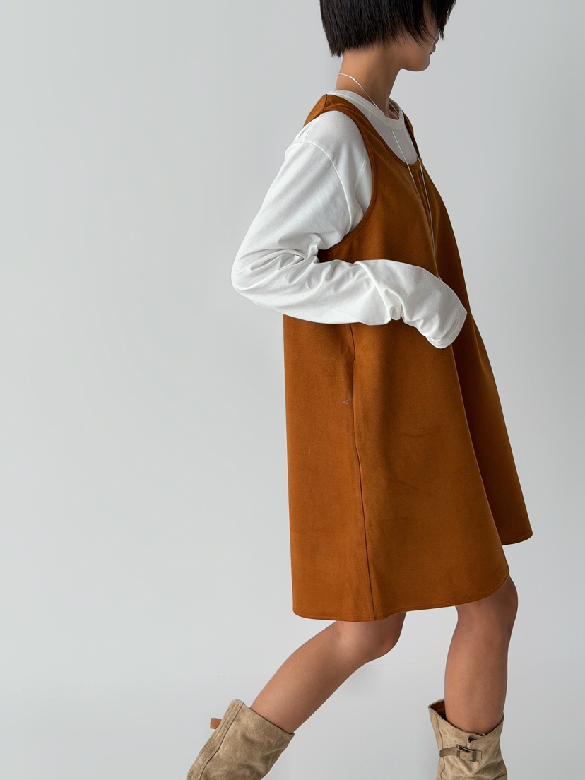 ANGLOG BEIGE韓國代購㊣女裝新款時尚連衣裙不含內搭絨面革ANGLOG BEIGE連衣裙