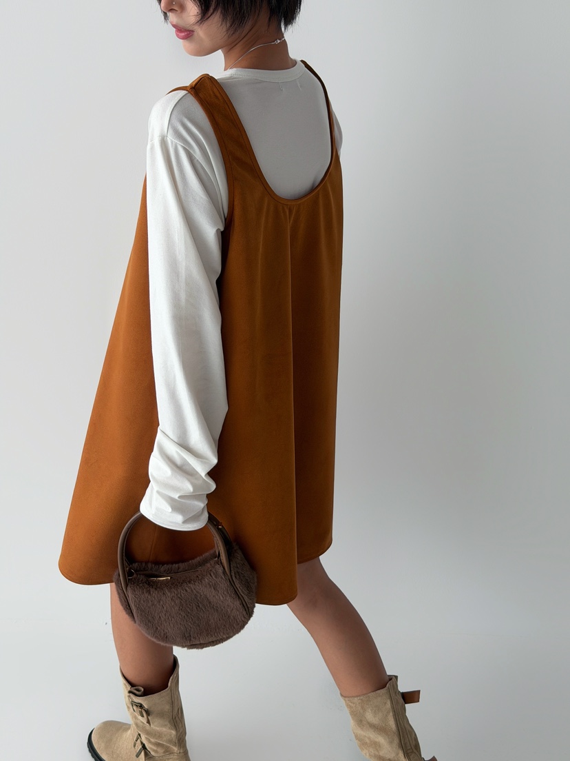 ANGLOG BEIGE韓國代購㊣女裝新款時尚連衣裙不含內搭絨面革ANGLOG BEIGE連衣裙