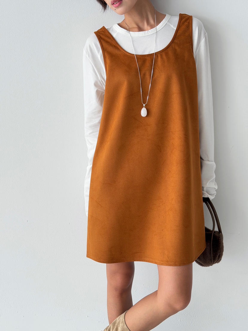 ANGLOG BEIGE韓國代購㊣女裝新款時尚連衣裙不含內搭絨面革ANGLOG BEIGE連衣裙圖色1